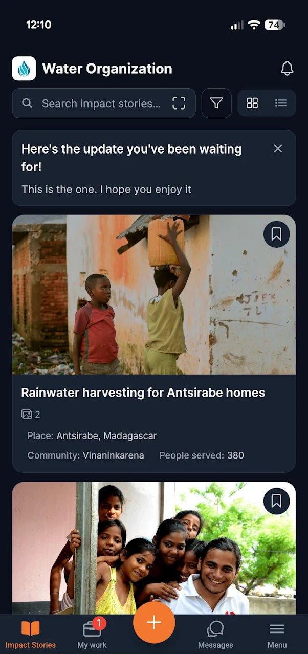 The storyteller app feed: photo stories with the place, community, and people served